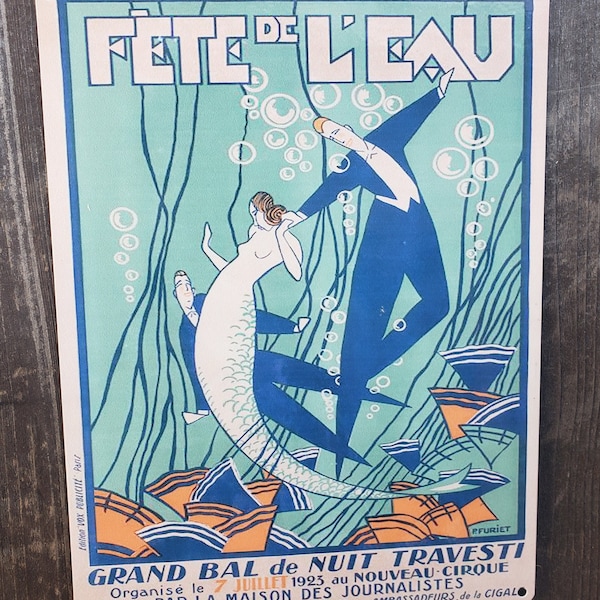 Vintage French Mermaid Poster Art Metal Sign Bar Coastal Decor Reproduction