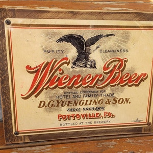 Vintage Weiner Beer Ad Metal Sign Reclaimed Wood Frame-Bar Decor