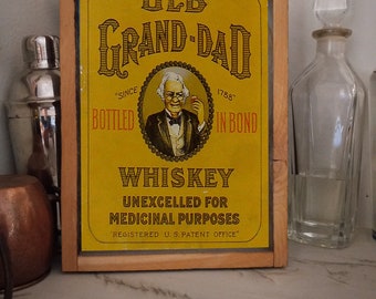 Vintage Old Granddad Bourbon Whiskey Wood Sign-Bar Decor-Kitchen Sign FREE SHIPPING
