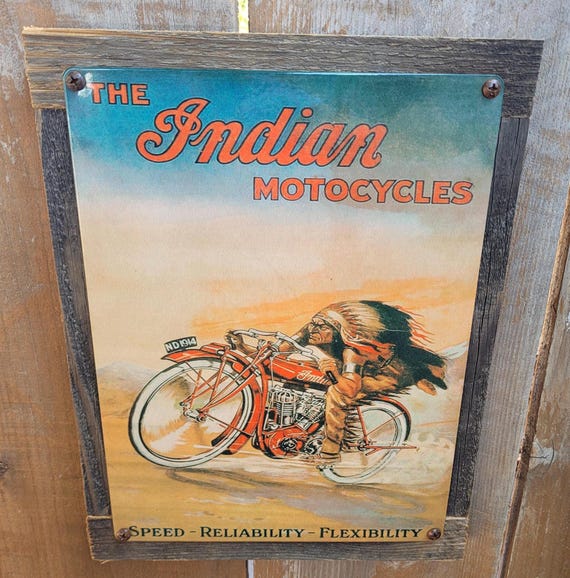 Vintage Indian Motorcycles Metal Sign Advertisement Garage Man