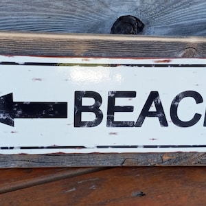 Beach Arrow Metal Street Sign Reclaimed Wood Frame FREE SHIPPING