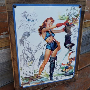 Vintage Pinup Nude Girl Fishing Art Metal Sign Reclaimed Wood Frame - Etsy