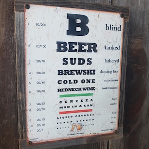 Beer Eye Chart Humorous Metal Sign Wood Frame Bar Decor FREE SHIPPING ...