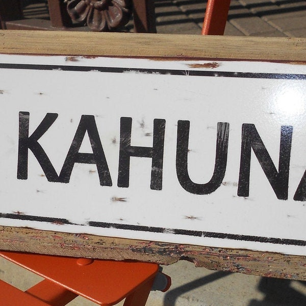 Big Kahuna Metal Street Sign Recycled Barn Wood Frame FREE SHIPPING