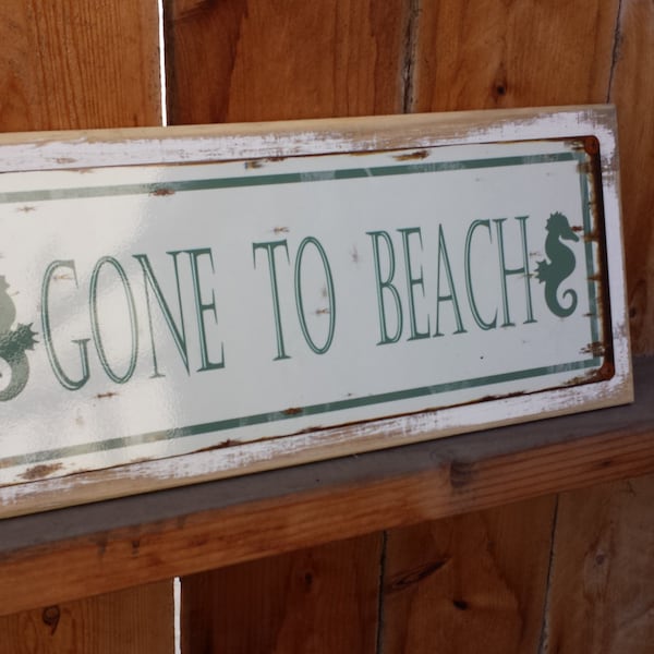 Gone To Beach Metal Street Sign Reclaimed Wood Frame FREE SHIPPING