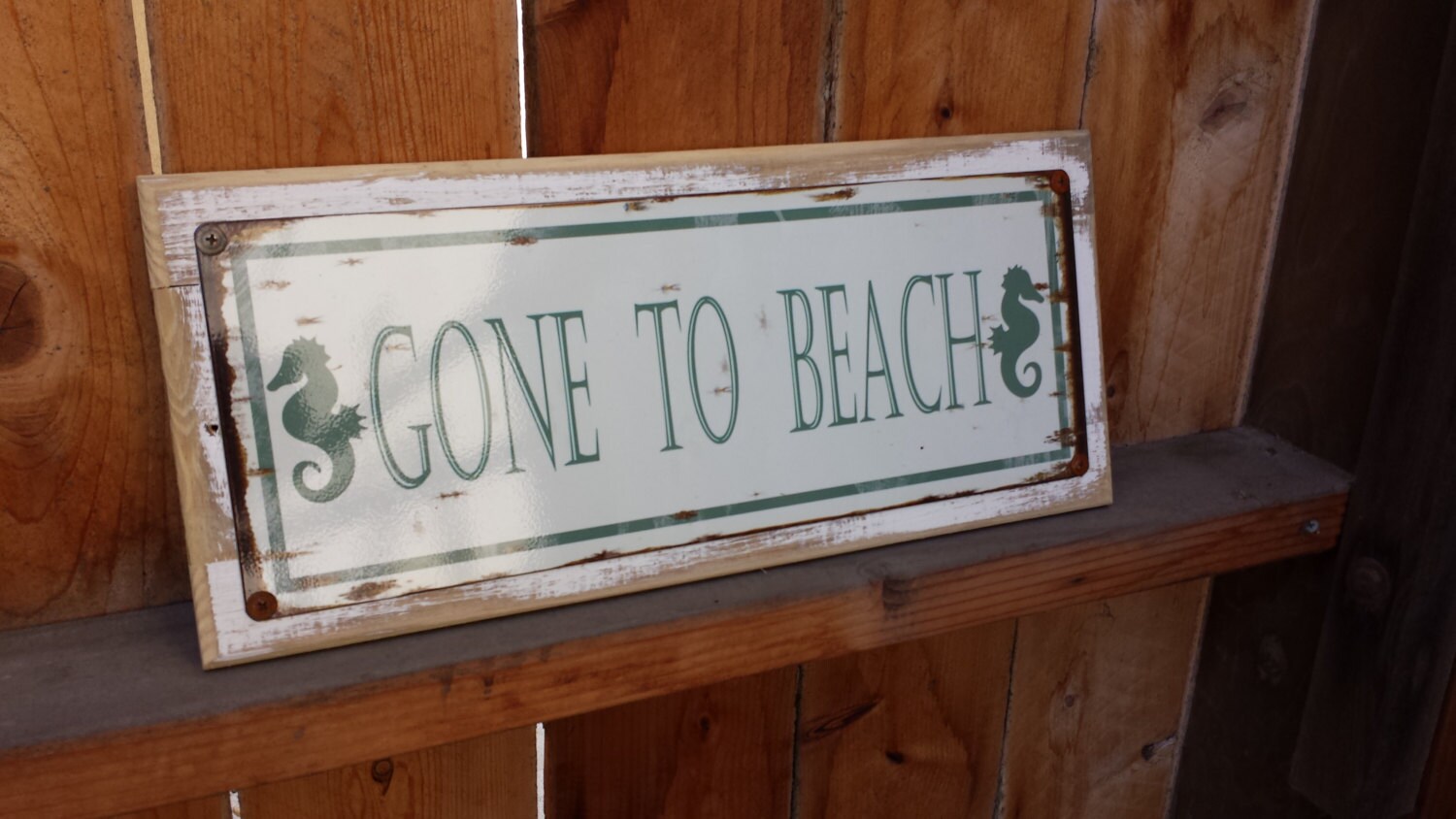Gone To Beach Metal Street Sign Reclaimed Wood Frame FREE | Etsy
