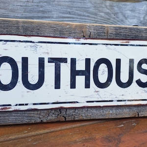 Outhouse Metal Sign Reclaimed Wood Frame FREE SHIPPING Rusty Vintage Style Framed Sign