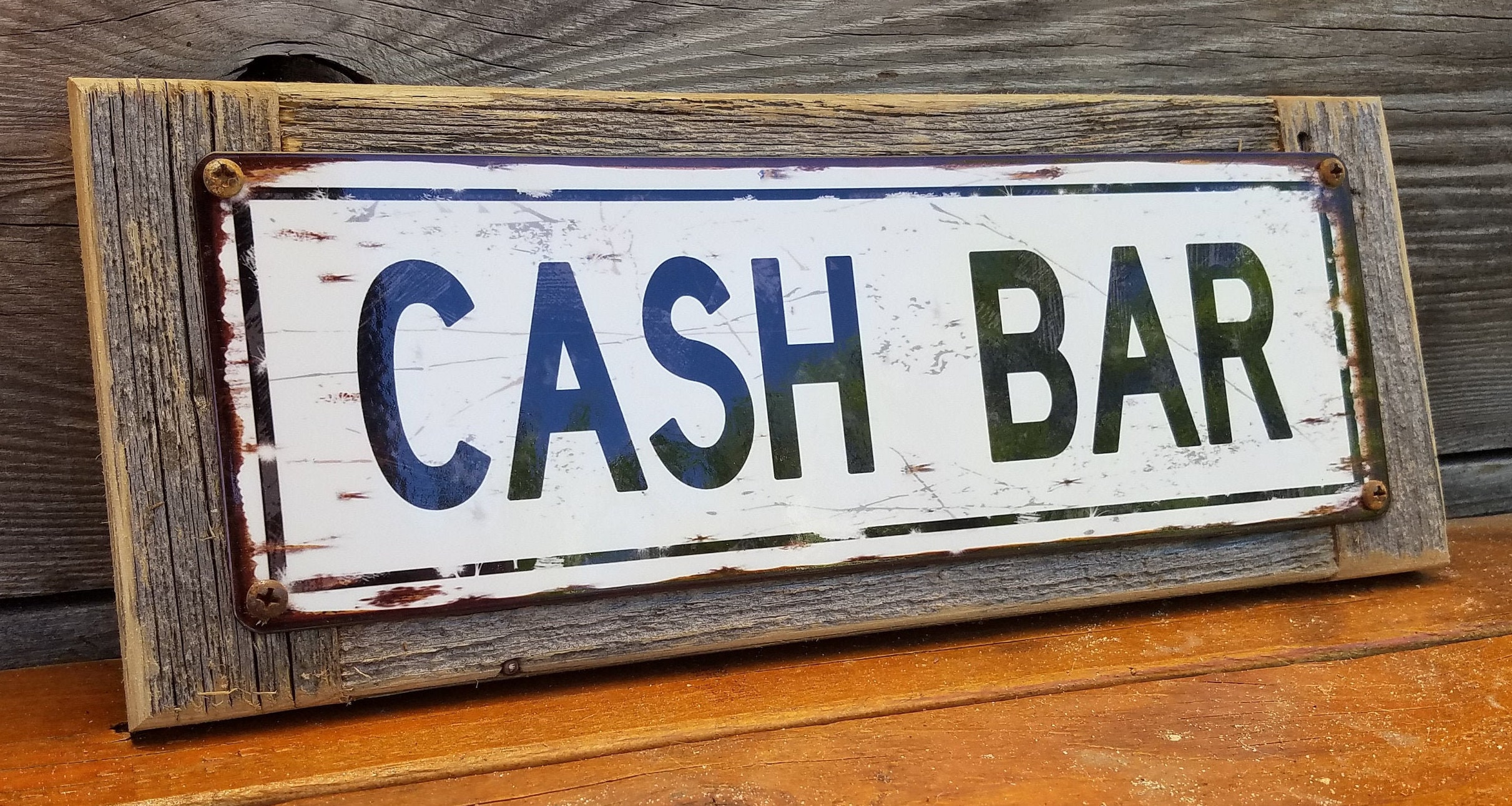 Cash Bar Metal Street Sign Reclaimed Wood Frame FREE SHIPPING Etsy