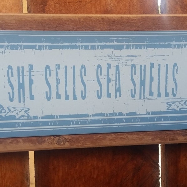 She Sells Sea Shells Metal Sign Reclaimed Wood Frame FREE SHIPPING