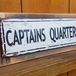 Captains Quarters Metal Sign Boat Decor Reclaimed Wood Frame Street Sign