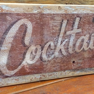 Vintage Cocktails Metal Sign Reclaimed Fence Wood Frame FREE SHIPPING