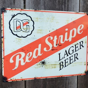 Vintage Red Stripe Jamaican Beer Metal Sign Mountain Bar Decor Reproduction