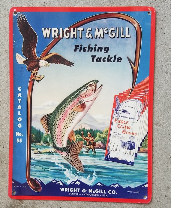 Vintage Eagle Claw Hooks Metal Sign Reproduction Trout Fishing Decor