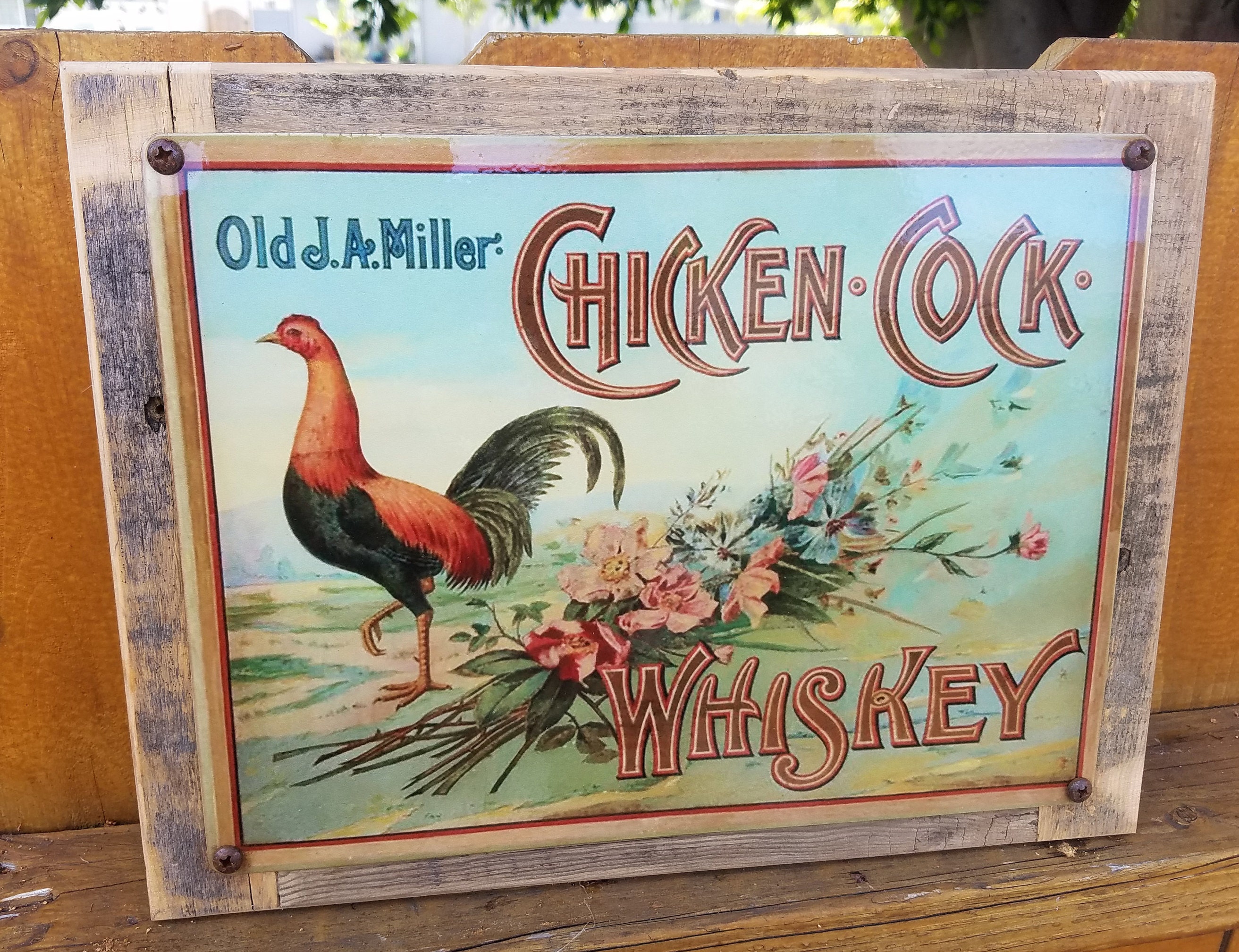 TIN SIGN "Chicken Cock Whiskey" Liquor Bar Mancave Wall Decor TIN SIGN "Chicken Cock Whiskey" Liquor Bar Mancave Wall Decor