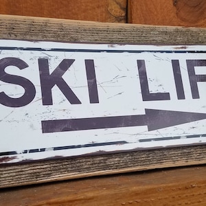 Ski Lift--> Rustic Metal Sign Reclaimed Wood Frame FREE SHIPPING