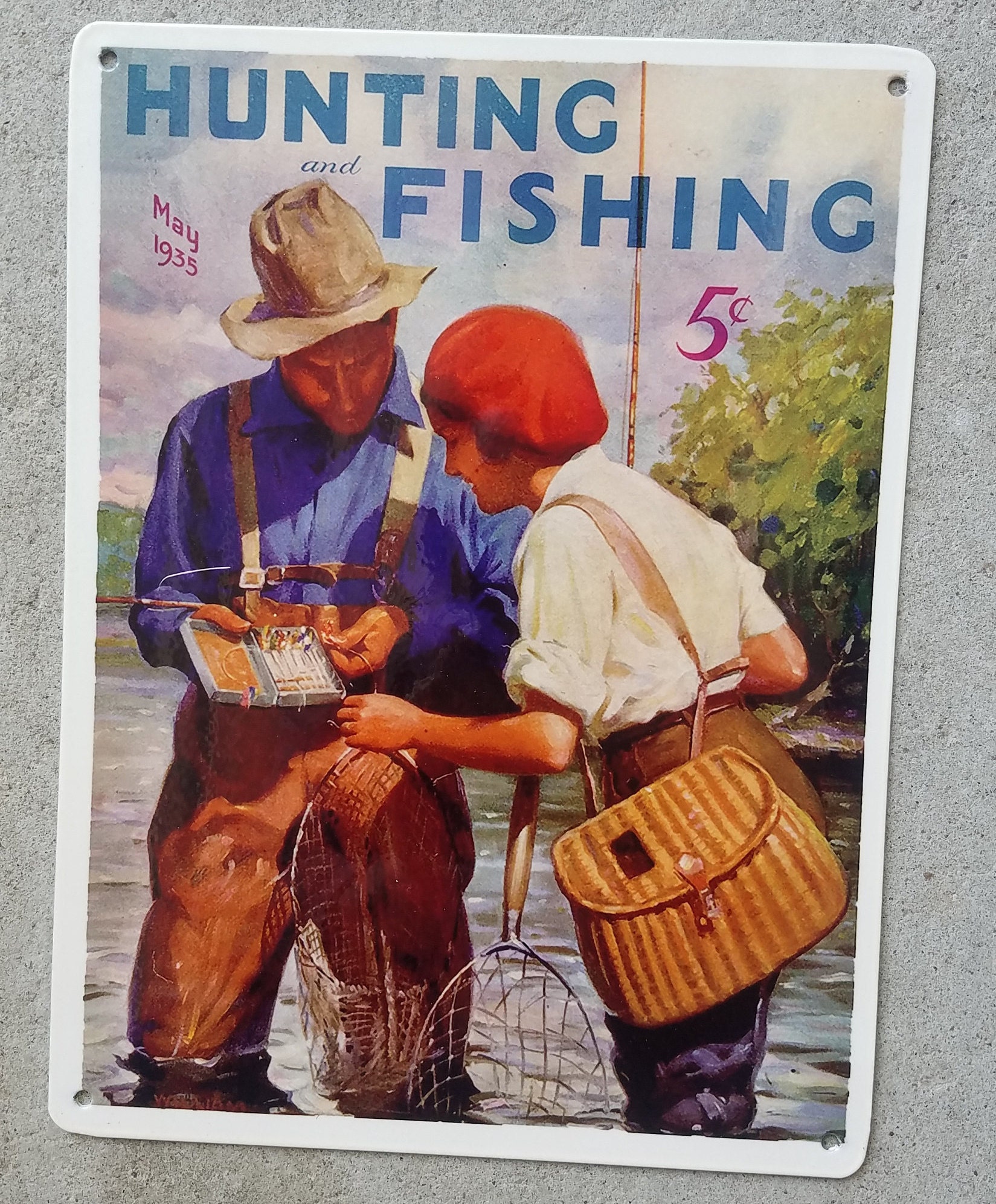 Vintage Hunting and Fishing Magazine Cover Metal Sign Reproduction