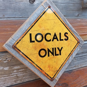 Locals Only Surfing Metal Sign Reclaimed Wood Frame FREE SHIPPING