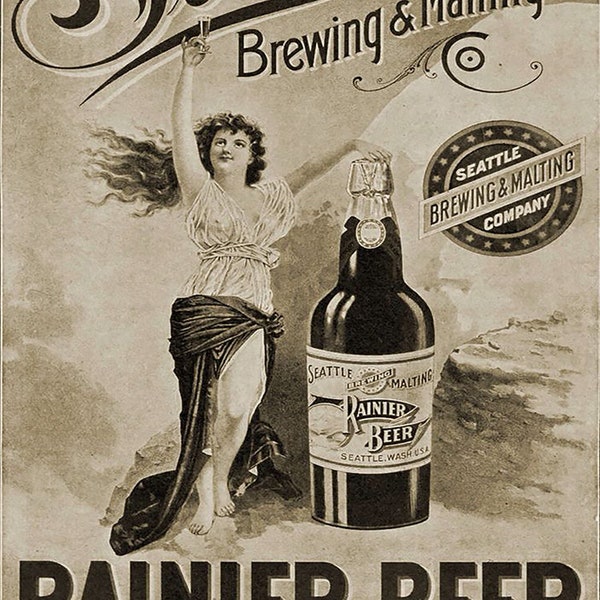 Vintage Rainier Beer Ad Metal Sign Bar Man Cave Decor Reproduction
