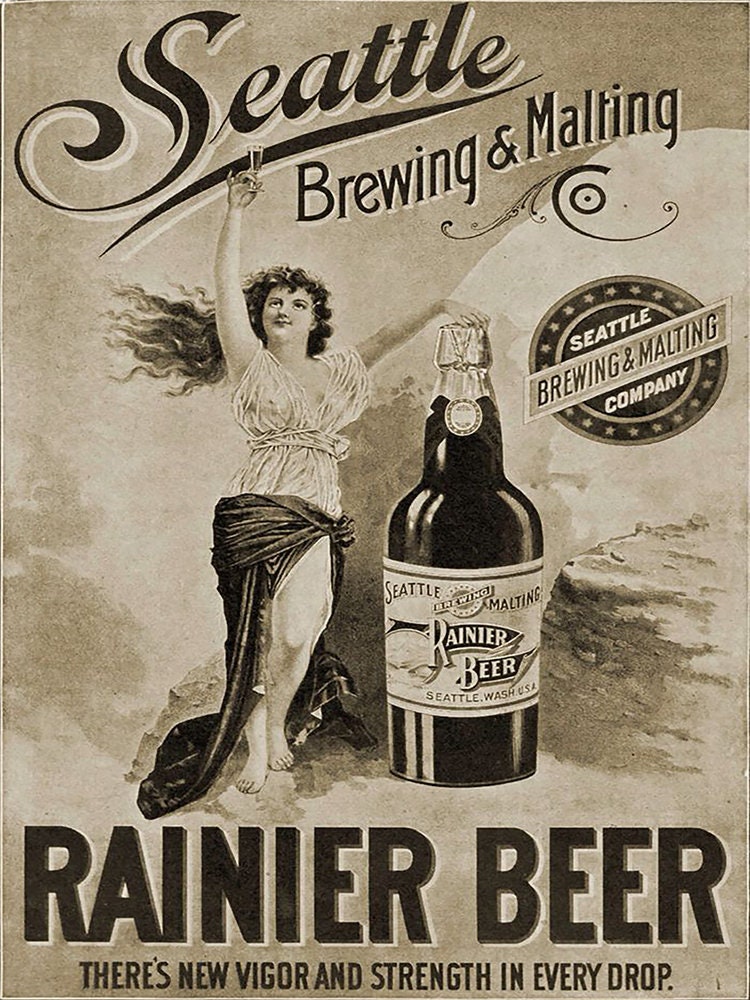 33'' Door push bar Rainier beer Antique vintage Advertising sign 