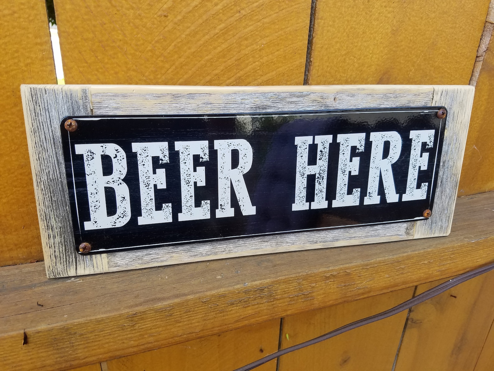 Beer Here Metal Sign Reclaimed Wood Frame FREE SHIPPING - Etsy