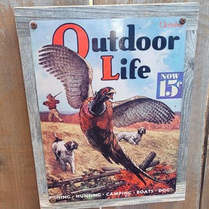 Vintage Outdoor Life Cover Metal Sign Reclaimed Wood Frame FREE SHIPPING