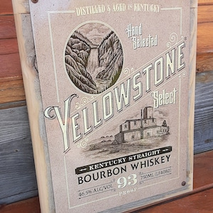 Yellowstone Bourbon Whiskey Ad Metal Sign Reclaimed Wood Frame FREE SHIPPING