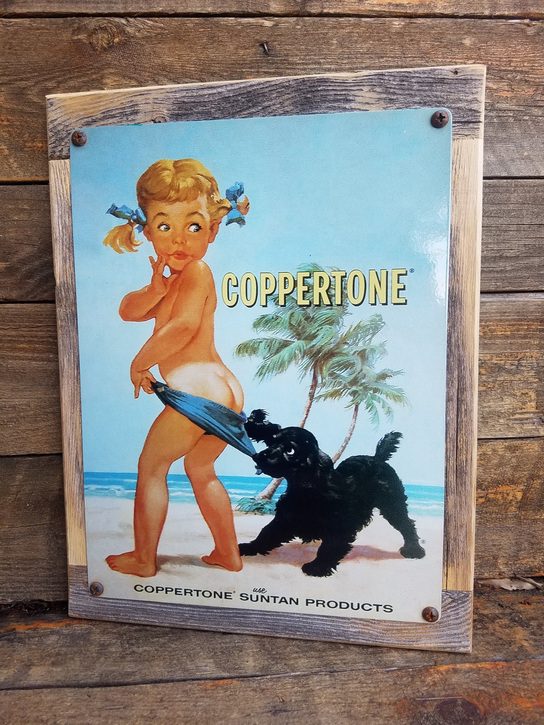 Coppertone Suntan Lotion Ad Metal Sign Barn Wood Frame Coastal Decor - Etsy  Sweden