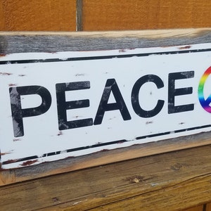 Peace Metal Street Sign Reclaimed Wood Frame FREE SHIPPING