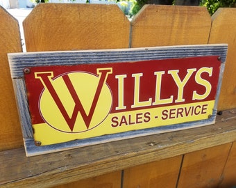 Willys Sales Service Reproduction Metal Sign Reclaimed Wood Frame FREE SHIPPING