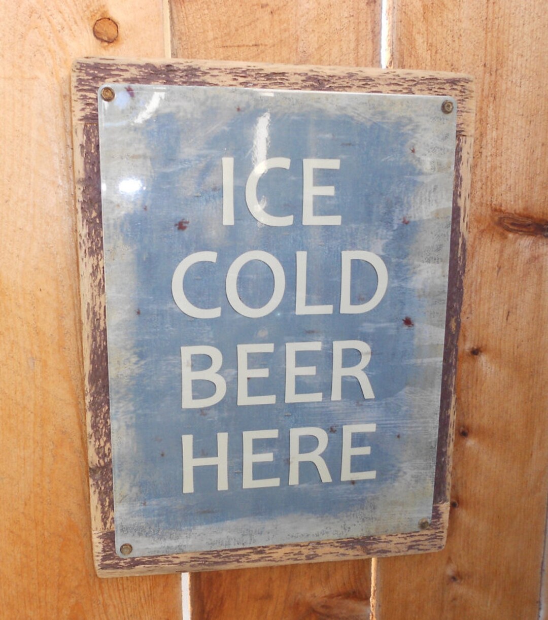 Ice Cold Beer Here Recycled Wood Framed Metal Sign FREE Etsy