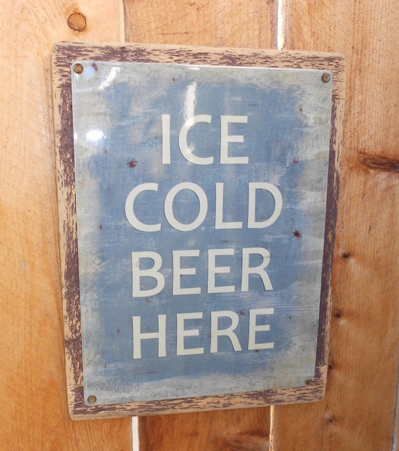 Ice Cold Beer Here Recycled Wood Framed Metal Sign FREE Etsy