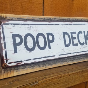 Poop Deck Metal Sign Bathroom Decor Reclaimed Wood Frame FREE SHIPPING