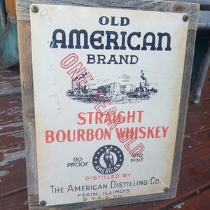 Old American Whiskey Label Reproduction Metal Sign Wood Frame FREE SHIPPING