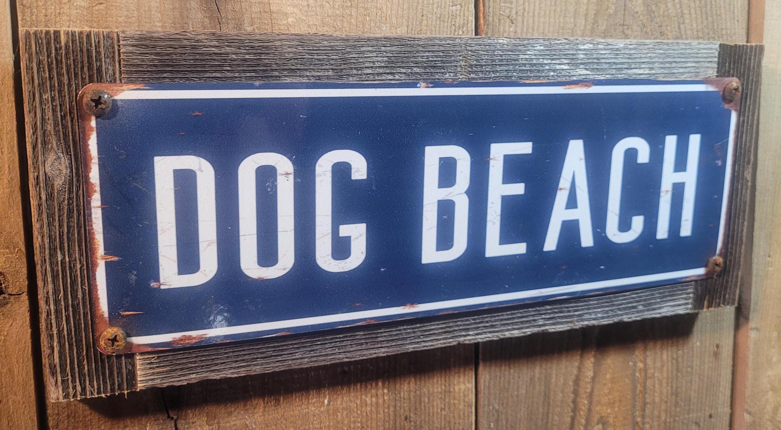 Dog Beach Metal Sign Reclaimed Wood Frame FREE SHIPPING
