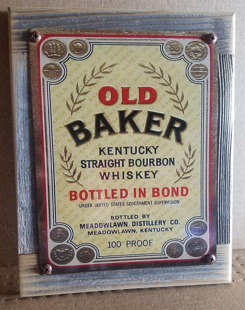 Old Baker Kentucky Straight Bourbon Whiskey Labelrecycled Etsy