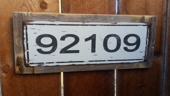 Zip Code Metal Street Sign on Reclaimed Wood Frame-custom Sign