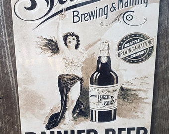 Vintage Rainier Beer Ad Metal Sign Bar Man Cave Decor Reproduction