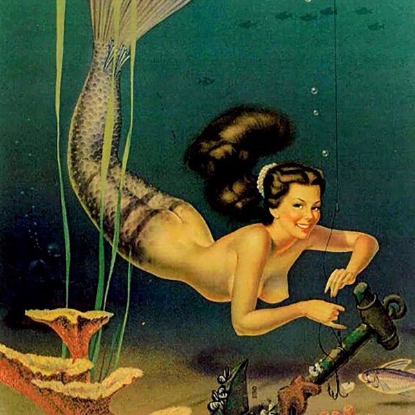 Vintage mermaid undersea art coastal decorative metal sign reproduction