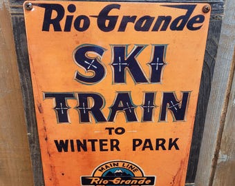 Winter Park Ski Train Metal Street Sign Reclaimed Wood Frame