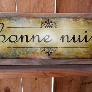 Bonne Nuit Français Panneau métallique Reclaimed Wood Frame