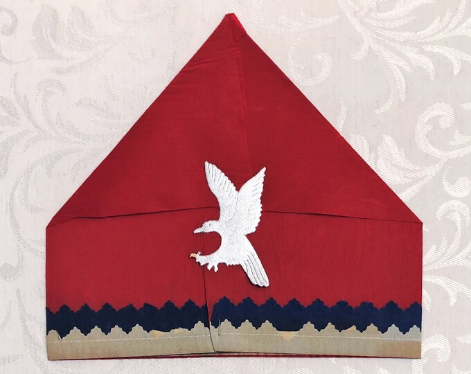 Patriotic Antique Crepe Paper Party Hat W Silver Eagle, Red White