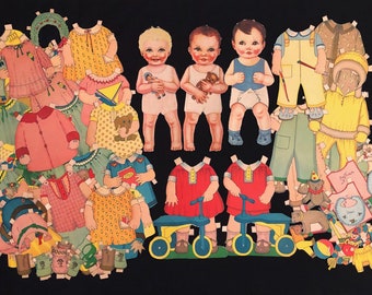 Antique c 1930s Paper Dolls Toddlers or Babies INCOMPLETE SET Nice Colors to Clothes Vintage Children’s Fashions