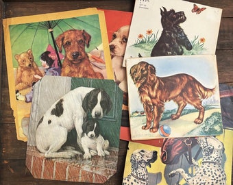 Six c 1940s Vintage Dog Prints Schoolhouse Learning Aids and Décor Some Shabby Wear