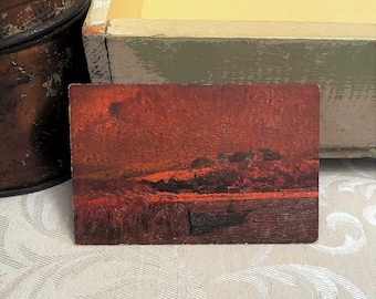 Hermosa postal antigua con escena de lago cobrizo en invierno europeo parece pintura decoración de otoño tarjeta postal vintage