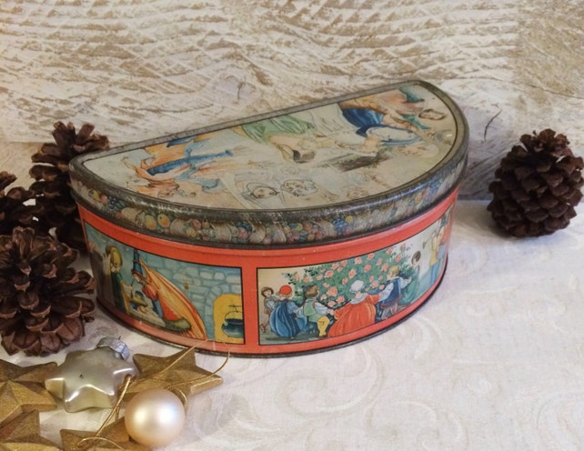 1920s christmas tin tindeco christmas feast half moon or semi etsy tindeco christmas tin