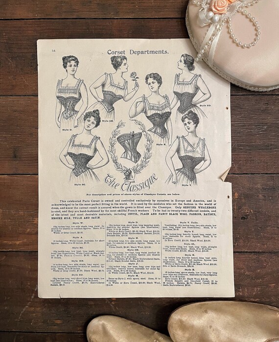 Mid to Late 1800s Corset Illustrations Catalogue or Magazine Page Paris Corset Victorian Era Undergarments Underwear Magazine Art