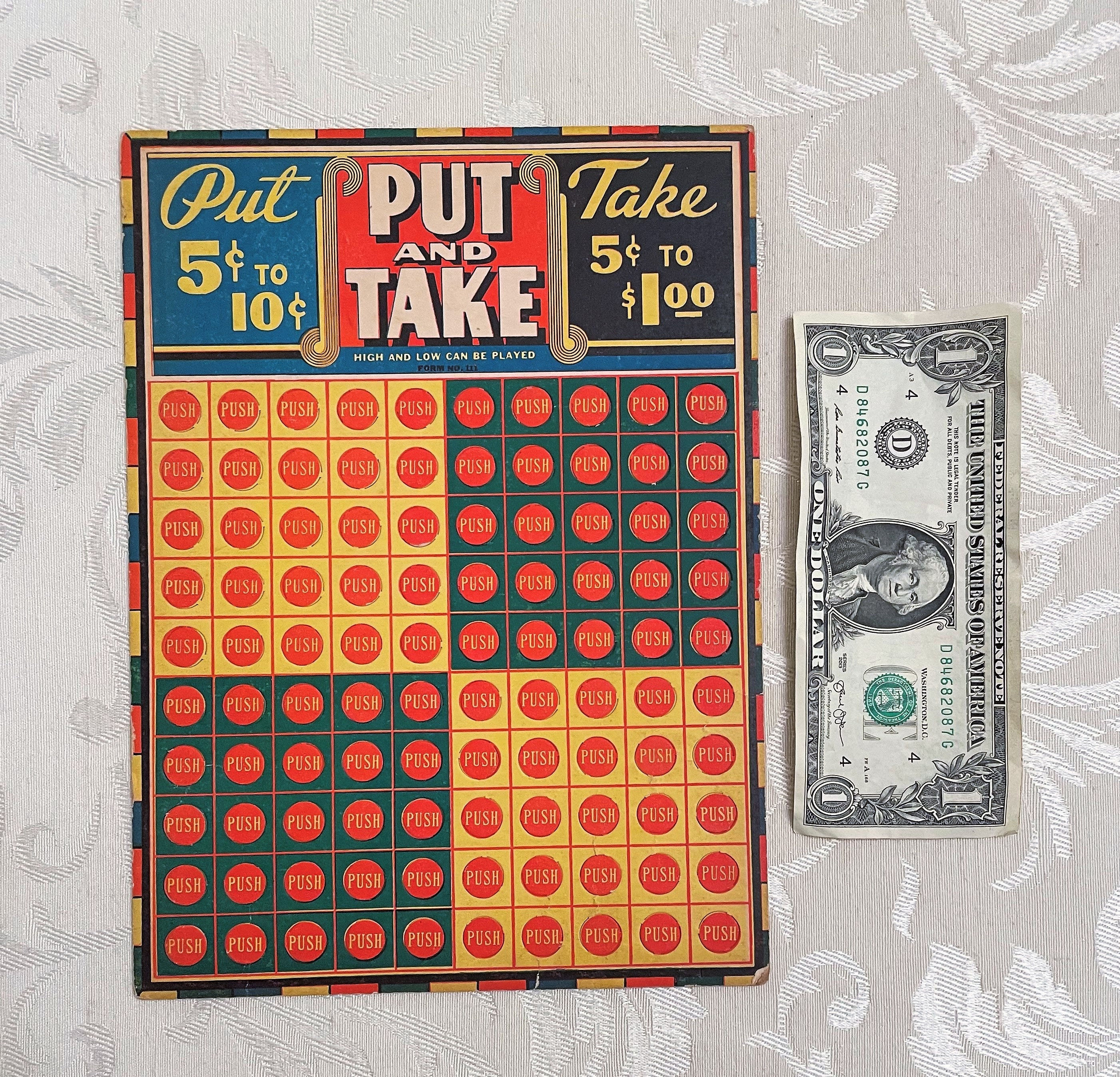 Vintage Game Board Put and Take Cardboard Retro Graphics