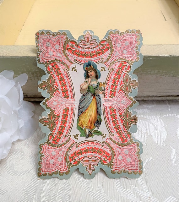 Beautiful Antique Valentines Day Card, C Late 1800s Victorian Ornate Lacy  Design, Pretty Lady Scrap, UNUSED, Vintage Valentine 