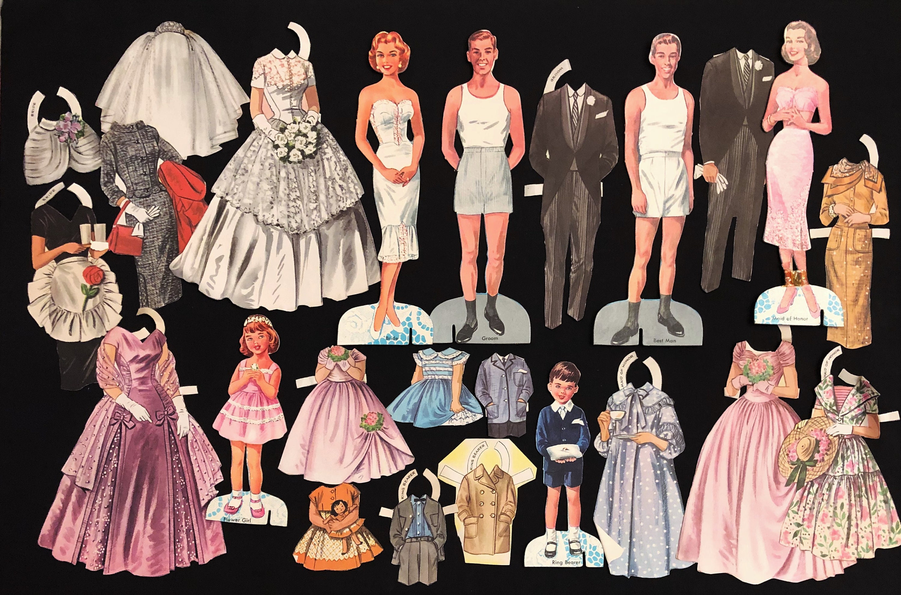 1950s Wedding Party Paper Dolls 1956 Bride Groom Wedding Etsy