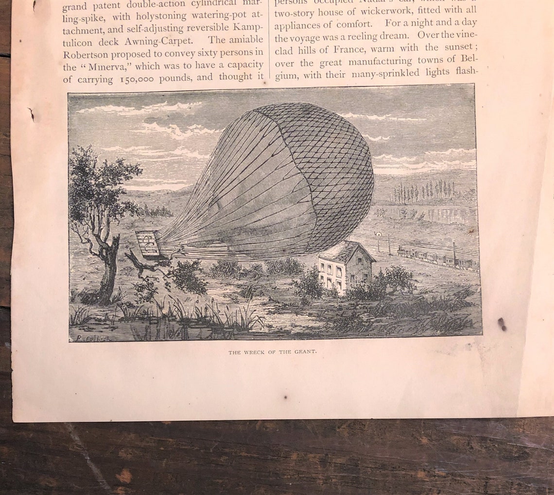 Antique 1871 Hot Air Balloon History Magazine Article w Etsy